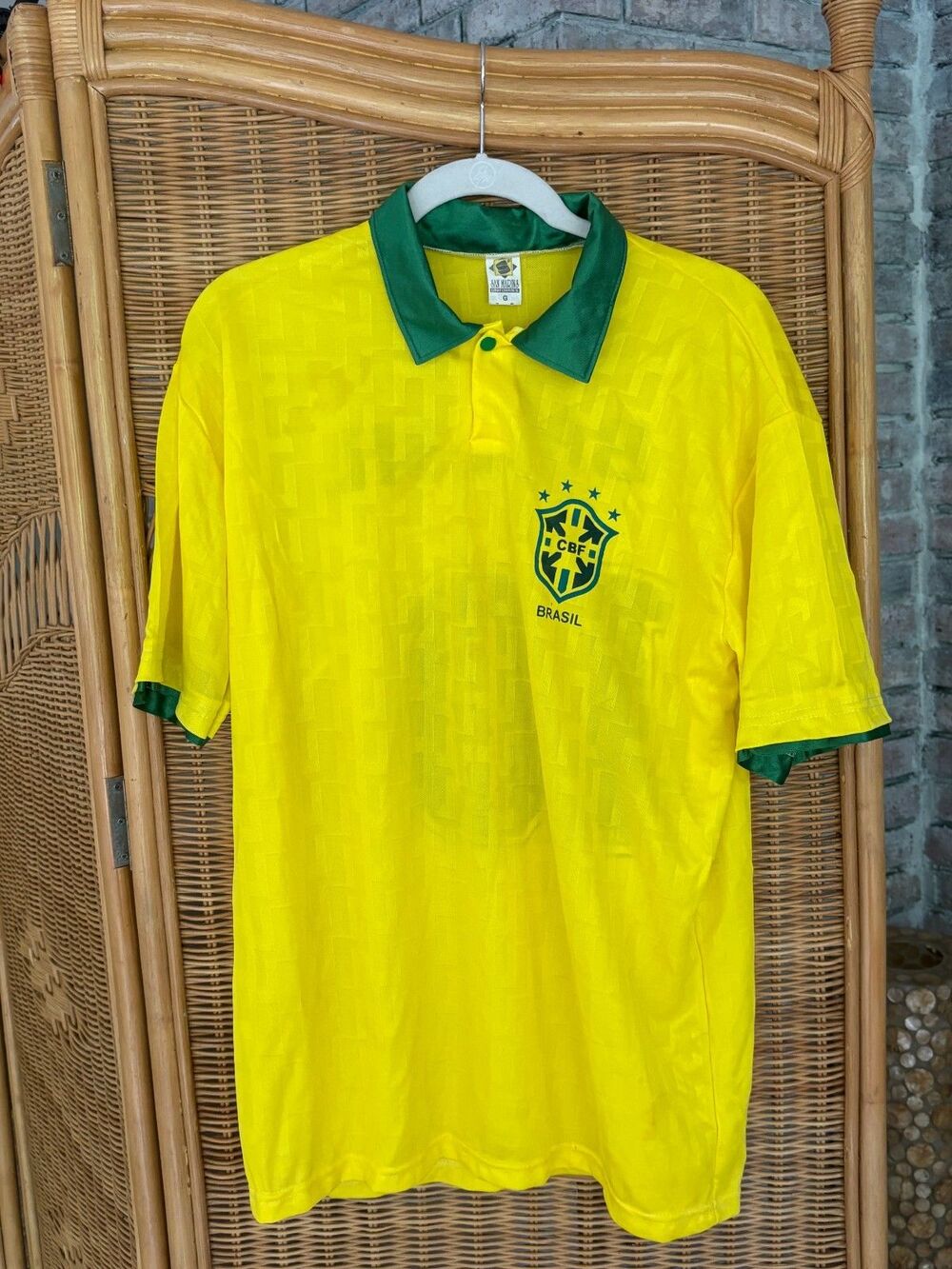 Vintage 1990s Brazil CBF Soccer Jersey San Martins Made in Brazil Yellow Green S